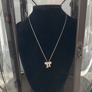 Tiffany & Co. 925 Sterling Silver Ribbon Bow Pendant Necklace